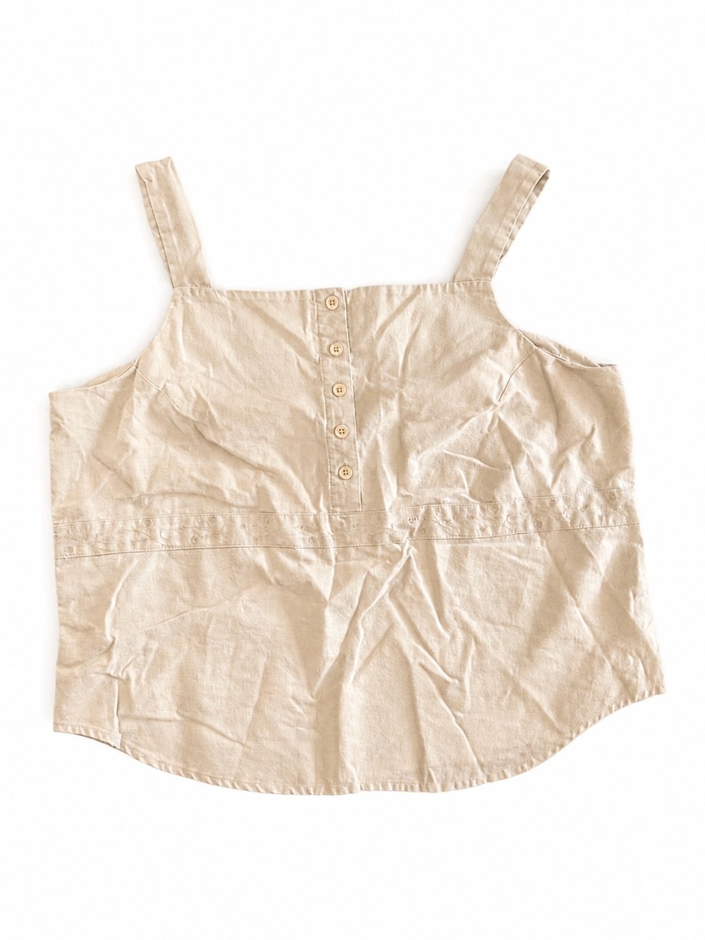 Cherokee Beige Button-Front Linen-Blend Tank